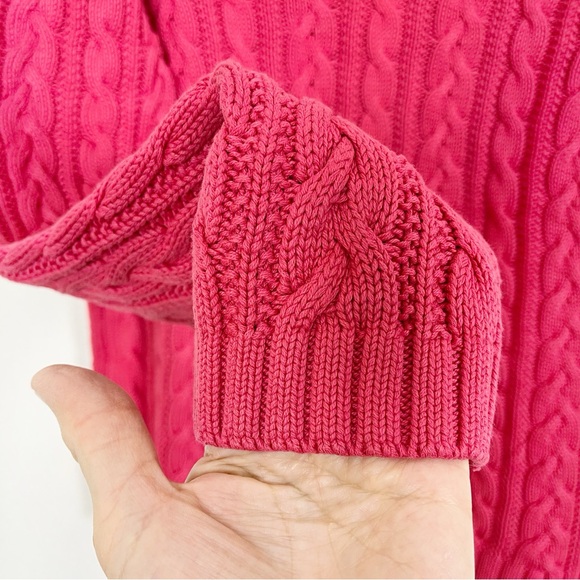 Splendor! 🇨🇦 Pink Cotton Cable Knit‎ Quarter Zip Pullover Sweater Size Large - Picture 3 of 10